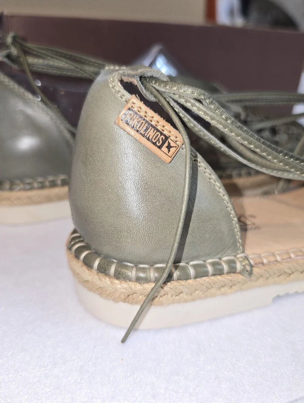 Pikolinos Cadamunt Leather Espadrille Sandals Olive Green EU 37 US 6.5-7  NIB